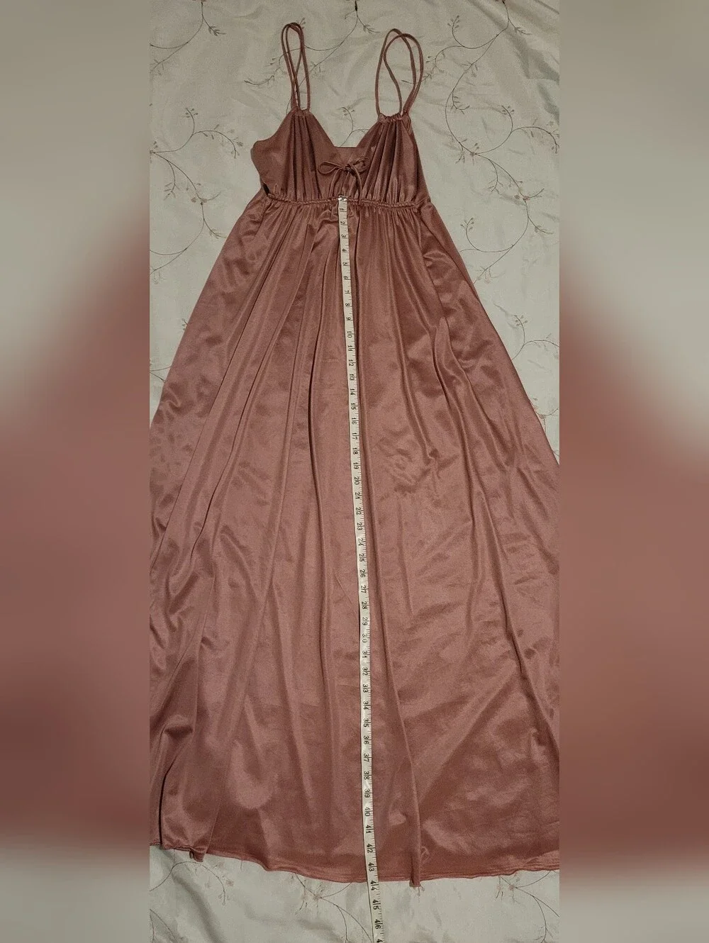 ​Vintage 70s Lingerie Nylon Empire Waist Maxi Nightgown Dusty Rose M - Picture 11 of 15